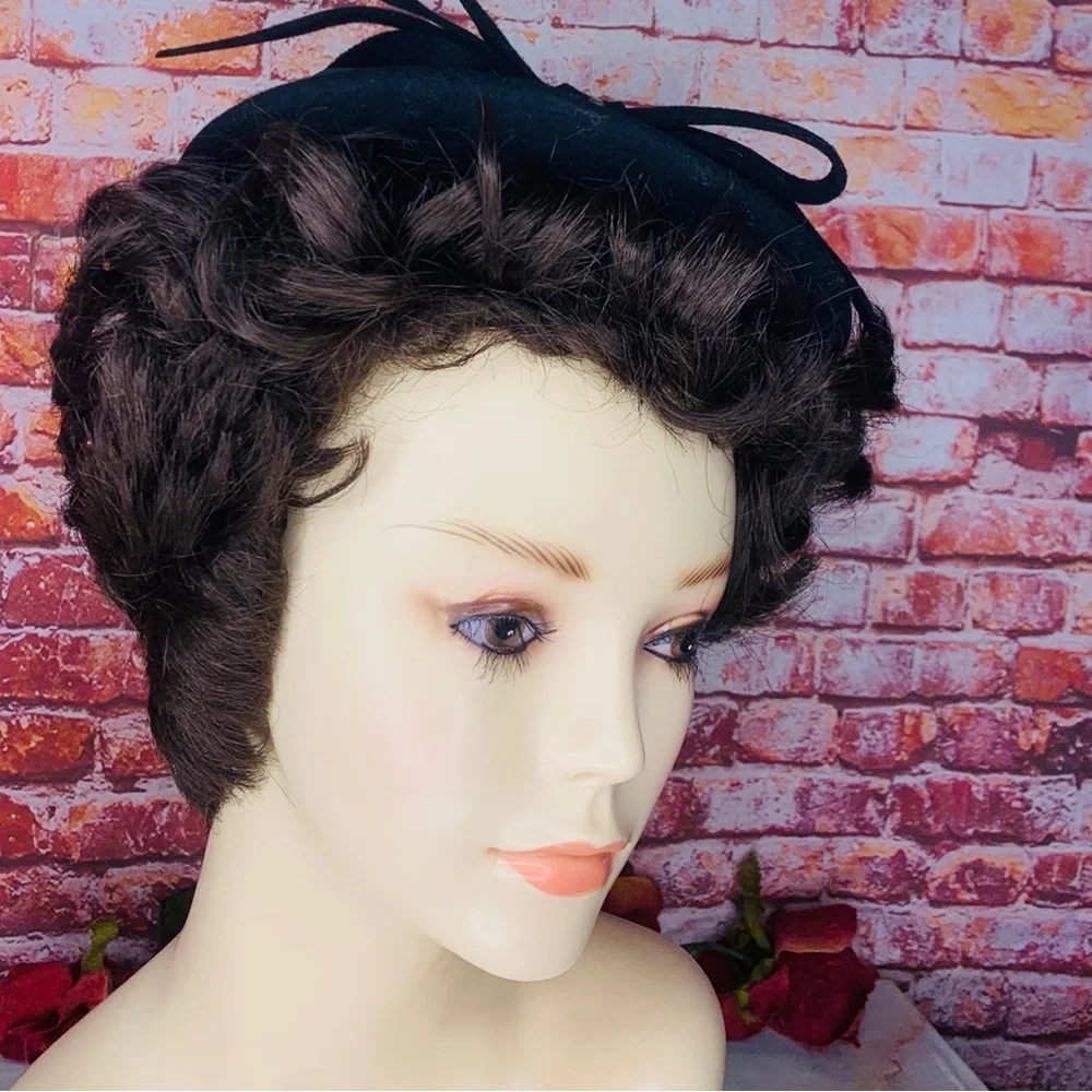 Vintage 40s Glenover Henry Pollack Tilt Felt Black Wool Felt Rhinestone …